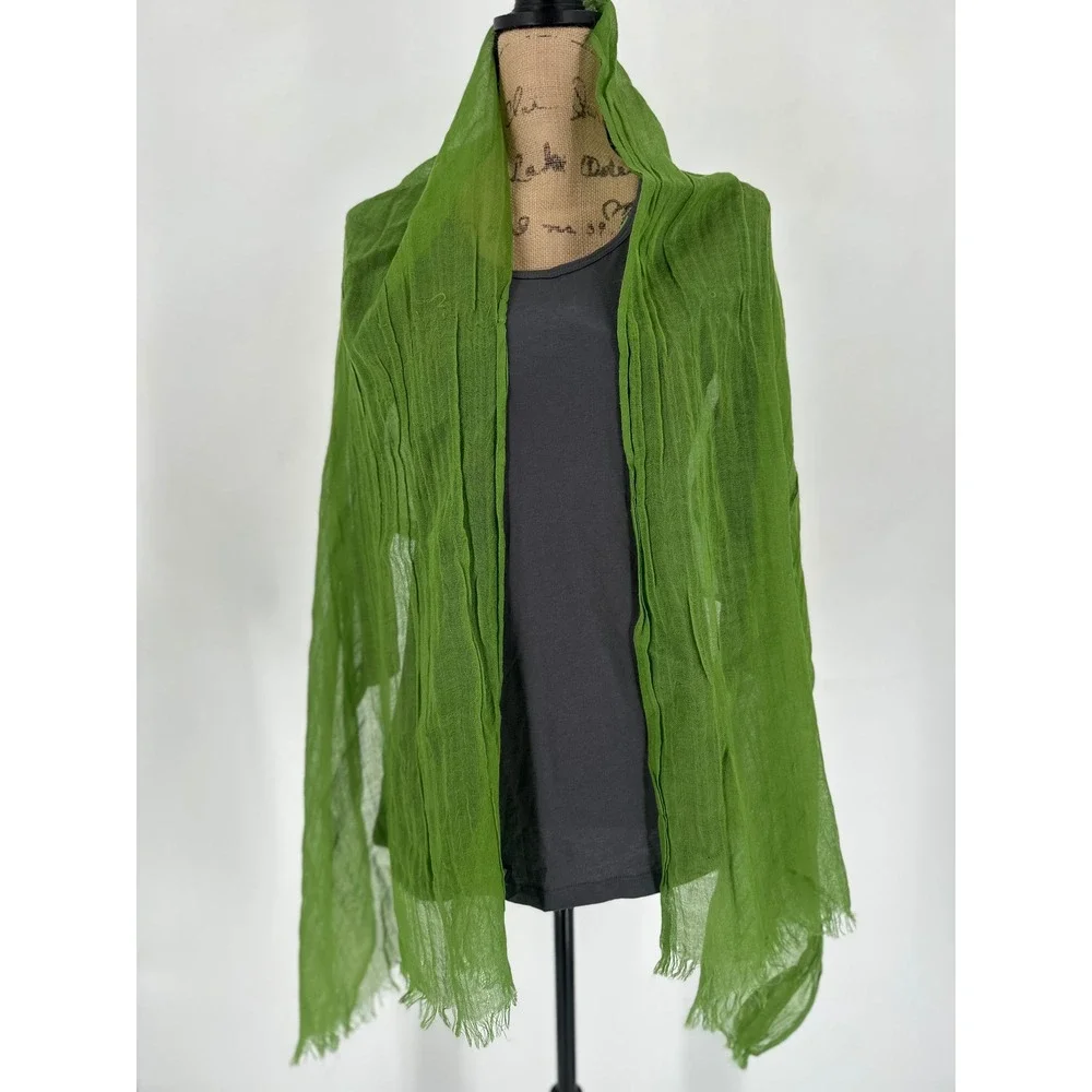 John Ashfield Green 100% Virgin Wool Scarf Lightweight Fringed Kelly Green Gaizy